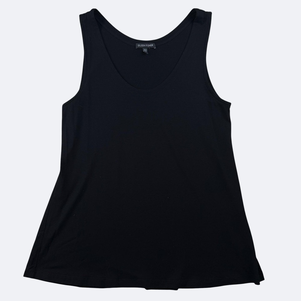 Eileen Fisher Tank Top Womens S Black Scoop Neck Rayon Lycra Stretch Made USA